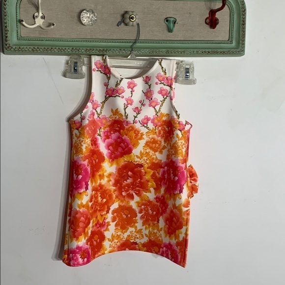 Spring Asymmetrical tank top with Bow bold floral print multicolor girls 4t - Picture 3 of 4